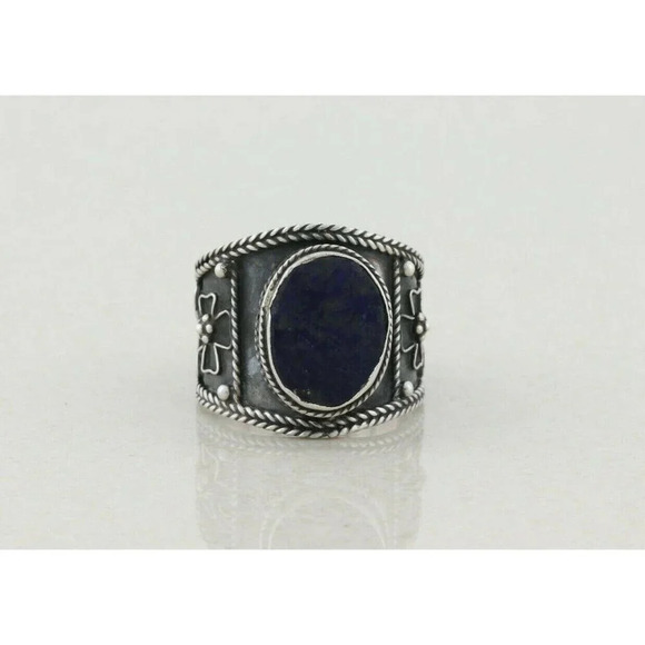 Sterling Silver Lapis Lazuli Ring Bali Style Size 9 1/4 - Picture 4 of 10